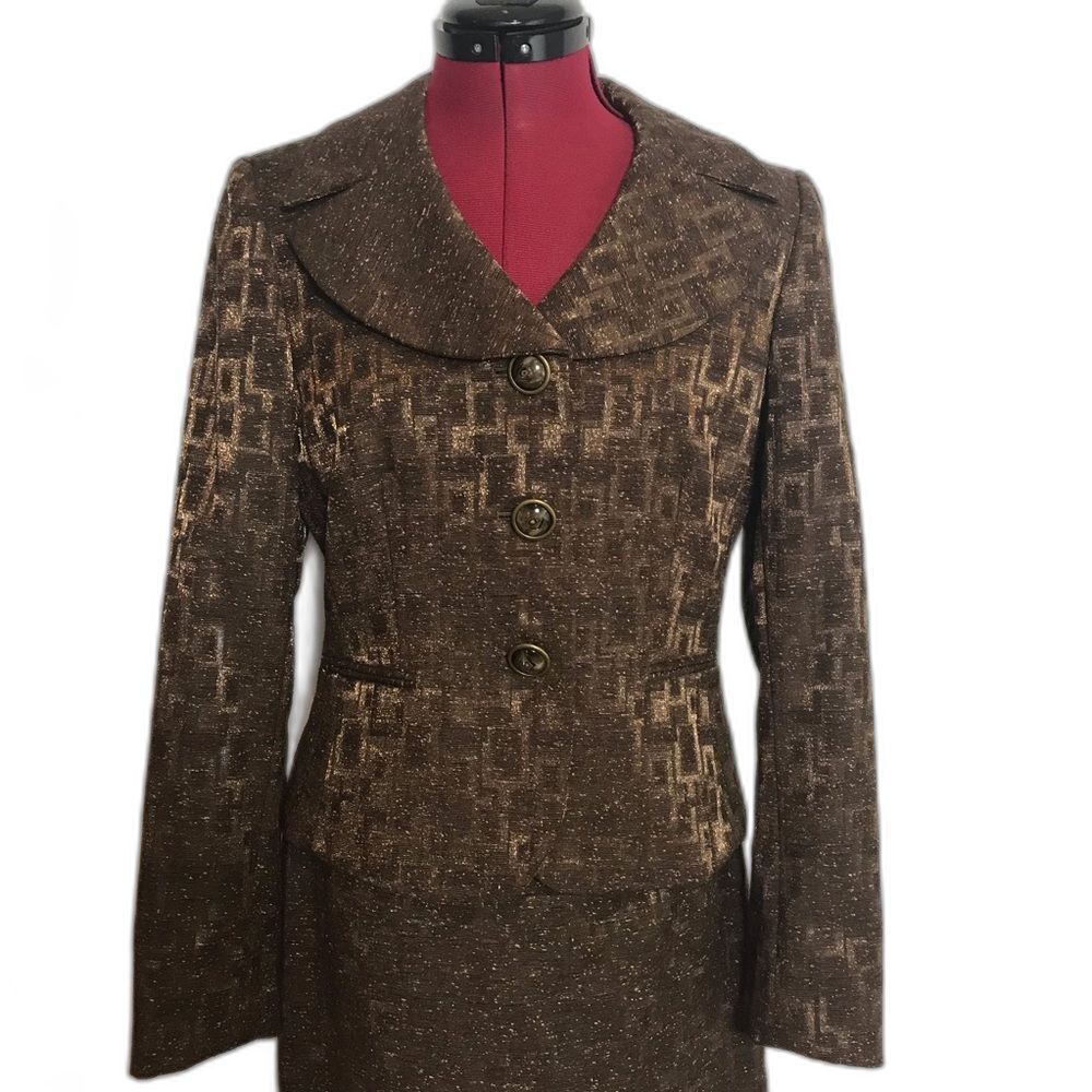 NWT Antonio Melani Skirt Suit Size 6 Brown & Gold 2-Piece Set Skirt & Blazer - Picture 5 of 14